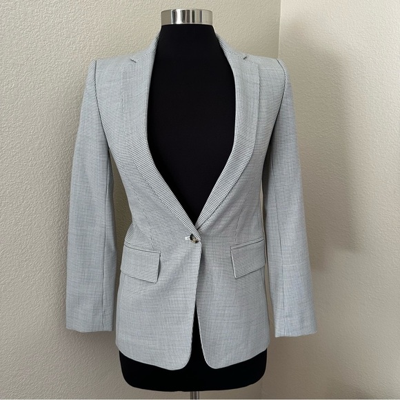 CLUB MONACO Borrem Single Button Blazer Wool Blend White Grey Size 10 - Picture 3 of 16